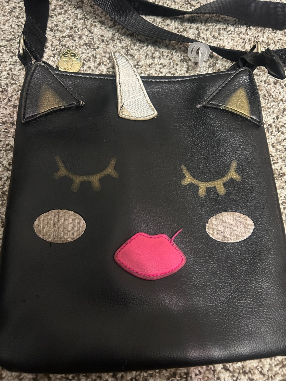 Luv Betsey by Betsey Johnson Black Unicorn Crossbody Bag with Pink Accent